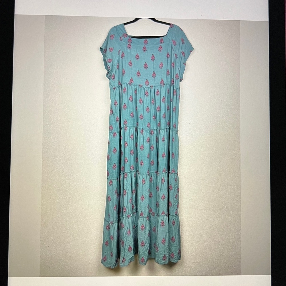 NATURAL LIFE Women’s L/XL NWT Tiered Floral Maxi Dress Blue Short Sleeve Boho - Picture 2 of 4
